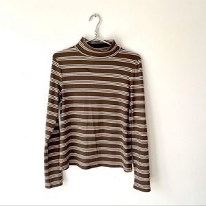 Maeve by Anthropologie Brown and Cream Long Sleeve Top